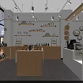 Modern Dessert Shop Interior With Bread Displays Coffee Equipment And Wooden Tables