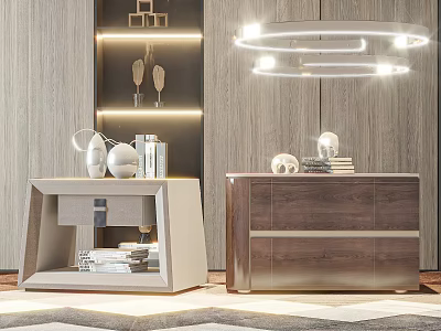 Modern Luxurious Bedside Tables Two Different Styles Wooden And White With Table Lamps Books Decorations 3d model