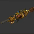 Steampunk Sci Fi Mechanical Gun With Scope Wooden Stock And Gear Details