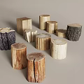 Tree Stump Wooden Stools With Various Sizes And Natural Wood Texture