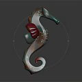 Detailed Colorful Seahorse Sculpture With Turquoise Red Patterns And Curved Tail Design