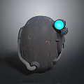 Gray Worn Texture Helmet With Blue Glowing Light And Connecting Tubes