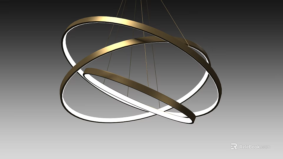 Modern Brass Chandelier with Interlocking Circular Rings and Illuminated LED Strips for Contemporary Interior Decoration 3d model 