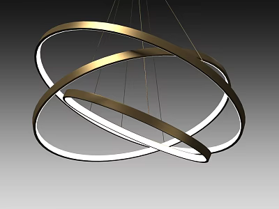 Modern Brass Chandelier with Interlocking Circular Rings and Illuminated LED Strips for Contemporary Interior Decoration 3d model