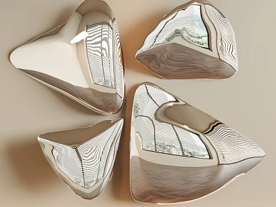 Modern Wall Decor with Geometric Metal Shapes and Curved Reflective Surfaces 3d model