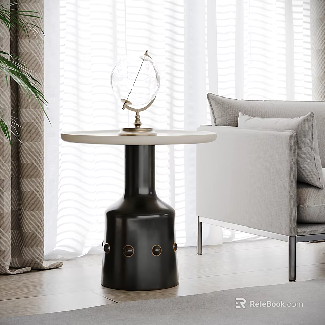 Modern Stylish Living Room Interior With Side Table Featuring Globe White Top And Black Base 3d model 