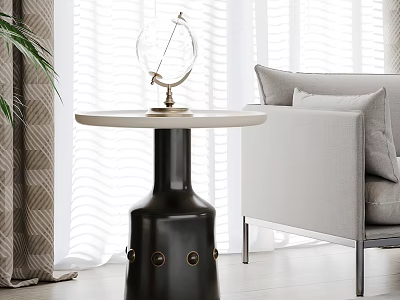 Modern Stylish Living Room Interior With Side Table Featuring Globe White Top And Black Base 3d model