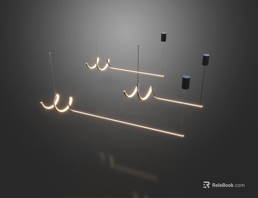 Modern Curved LED Pendant Light with Sleek Black Hanging Structure Design 3d model 
