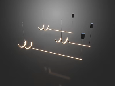 Modern Curved LED Pendant Light with Sleek Black Hanging Structure Design 3d model