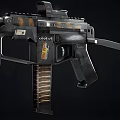 Tactical Submachine Gun With Magazine Scope Black Body And Wooden Grip