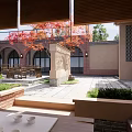 Traditional Garden Landscape Design With Red Maple Tree Archway Stone Pavement And Seating Area
