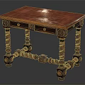 Antique Carved Wooden Table With Twisted Legs And Ornate Drawer Design