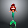 Little Mermaid Character With Red Hair Purple Top And Green Tail On Gray Background