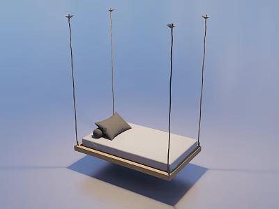 Comfortable Hammock with Hanging Ropes Rectangular Frame White Mattress and Gray Pillow 3d model