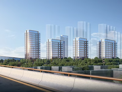 Modern High Rise Residential Building Exterior With Glass Curtain Walls Green Belt And Road 3d model