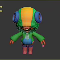 Colorful Game Movie Character 3D Model With Yellow Green Hood Large Blue Eyes Holding Pink Object