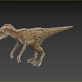 Realistic Dinosaur Model With Red Head Green Stripes And Standing Pose 3d model