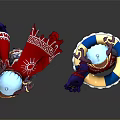 Fantasy Characters With Blue Hair Red Cape Jumping And Holding Decorative Tray