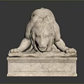 Detailed Marble Lion Sculpture In Reclining Pose With Open Mouth On Square Pedestal