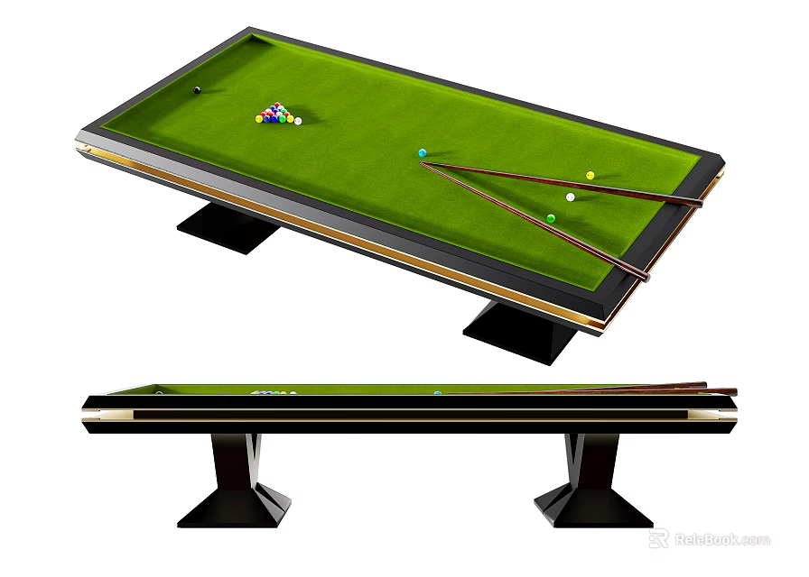 Premium Billiard Table Sports Equipment With Green Felt Balls And Cues 3d model 