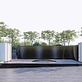 Modern Feature Wall Design With Stone Waterfall And Circular Pool Surrounded By Trees 3d model