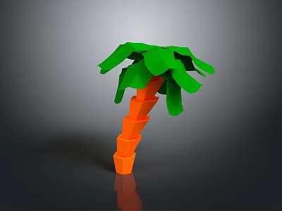 Creative Geometric Plant Design with Orange Layered Trunk and Green Leaves 3d model