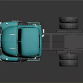 Turquoise Vintage Utility Truck With Classic Cab Black Chassis And Large Wheels
