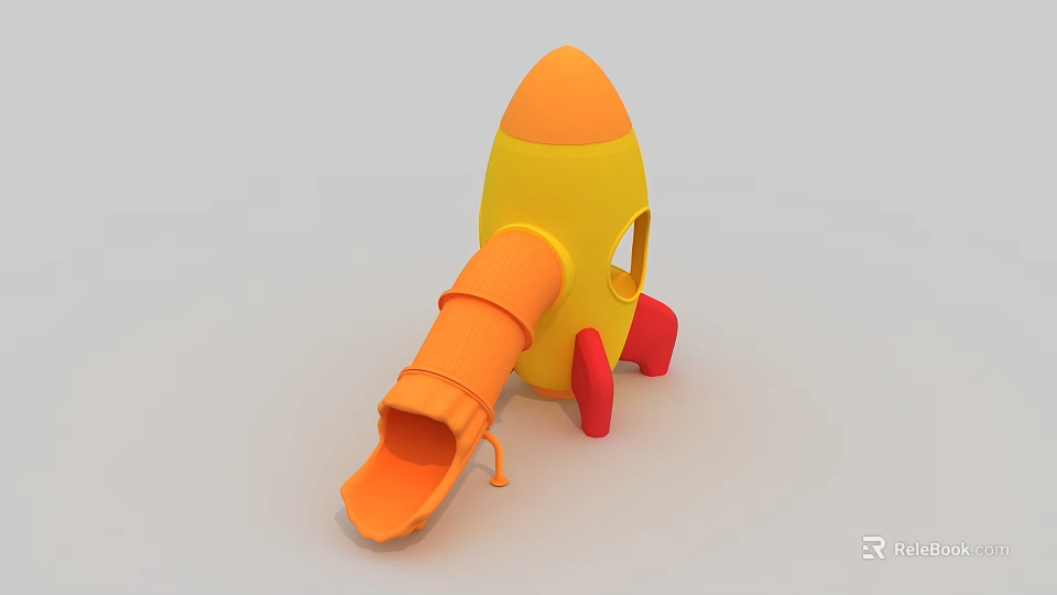 Rocket Shaped Playground Slide Equipment With Yellow Orange And Red Design 3d model 