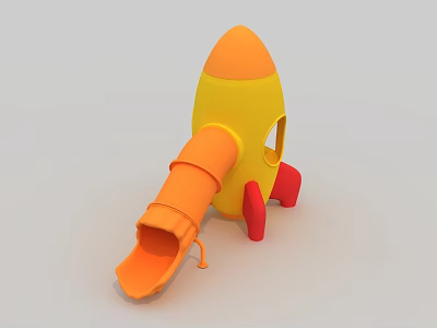 Rocket Shaped Playground Slide Equipment With Yellow Orange And Red Design 3d model