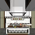 Elegant Modern Marble Dessert Counter With Various Desserts And Hanging Shelves