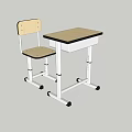 Student Desk with Wooden Top White Frame Adjustable Height and Rolling Wheels Simple Design