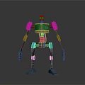 3D Mechanical Robotic Character With Green Torso Extended Arms And Blue Feet