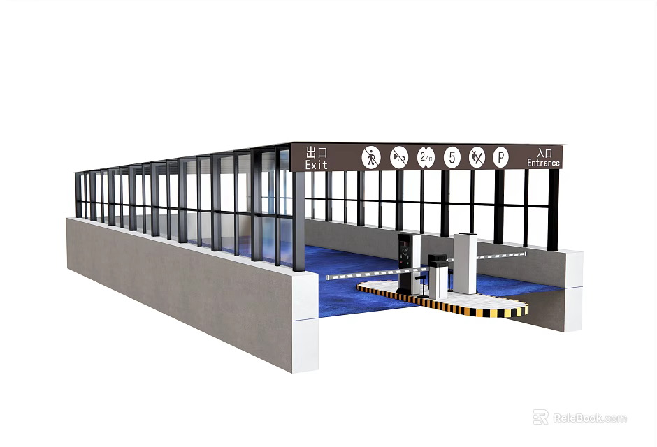 Modern Station Platform With Glass Structure And Safety Stripes Signage 3d model 