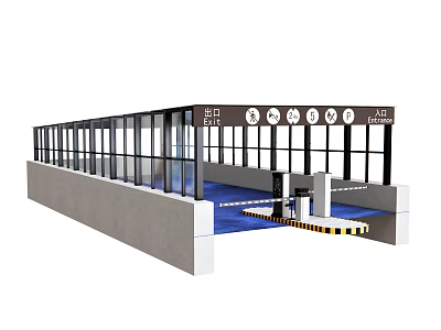 Modern Station Platform With Glass Structure And Safety Stripes Signage 3d model
