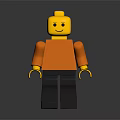 Lego Toy Figure With Yellow Head Orange Shirt Black Pants And Smiling Face