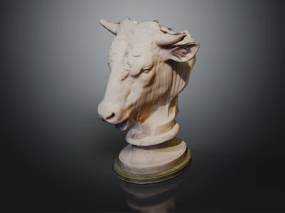 Bull Head Sculpture Fine Crafted In Stone With Detailed Features And Pedestal Stand 3d model