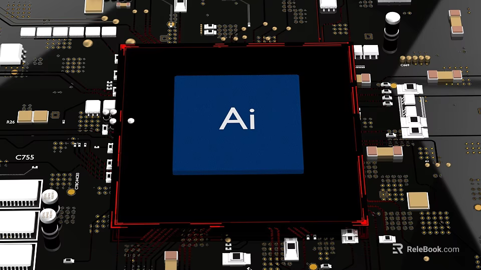AI Powered Electronic Chip With Blue Interface On Circuit Board Components 3d model 