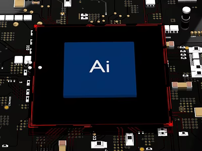 AI Powered Electronic Chip With Blue Interface On Circuit Board Components 3d model