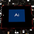 AI Powered Electronic Chip With Blue Interface On Circuit Board Components