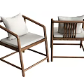 Simple Natural Wooden Dining Chairs With Armrest White Cushion And Pillow