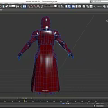 Red Armored Game Movie Character With Long Robe Helmet And Black Gloves