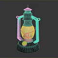 Vintage Metal Lantern With Glass Globe And Yellow Accent On Base