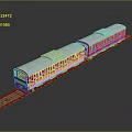 Modern Silver Train With Red Front Two Carriages Colorful Stripes On Rail Tracks