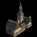 Historic Ancient Architecture Featuring Tower Spire Stone Walls And Arched Windows 3d model