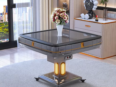 Modern Mahjong Table With Glass Top And Metal Frame For Living Room Card Game Entertainment 3d model