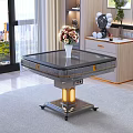 Modern Mahjong Table With Glass Top And Metal Frame For Living Room Card Game Entertainment