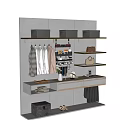 Modern Wardrobe Interior Design With Hanging Clothes Storage Boxes And Decorative Shelf 3d model