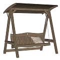 Wooden Outdoor Swing Chair With Canopy And Plaid Cushion For Porch Use
