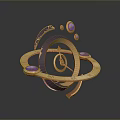 3D Astronomical Orrery Model With Golden Circular Rings And Purple Spheres