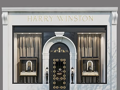 Luxury Modern Residential Building Exterior With White Facade Black Door And Golden Details 3d model